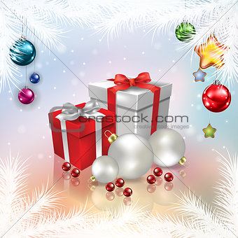 Abstract golden background with Christmas bells and gifts