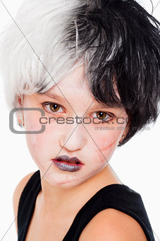 Young Girl in Wig and Scary Makeup