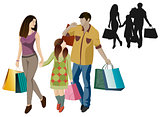 Family shopping in vector cartoon isolated