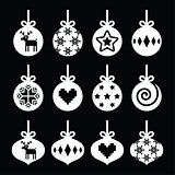 Christmas ball, Christmas bauble white icons on black