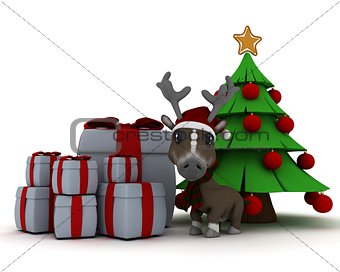 christmas reindeer in santa hat