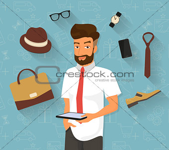 Handsome man doing online shopping