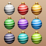 Set of Striped Christmas Balls