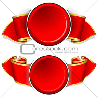 Red round frame with ribbon