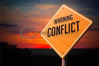 Conflict on Warning Road Sign.