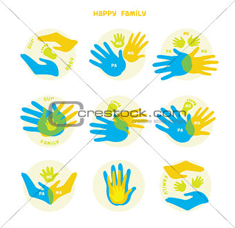 Set of icons with hands. Family.