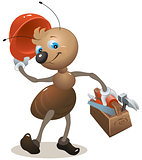 Carpenter ant in the helmet bears toolbox