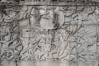 war scene carving prasat bayon temple Angkor Thom Cambodia