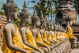 aligned buddha statues Wat Yai Chai Mongkhon Ayutthaya bangkok T