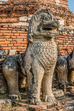 lion statue Wat Thammikarat temple Ayutthaya bangkok Thailand