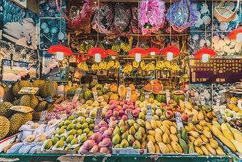 tropical fruit market stand Causeway Bay Hong Kong 