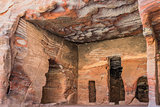 rocks caves in Nabatean city of  Petra Jordan