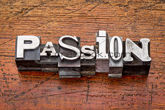 passion word in metal type 