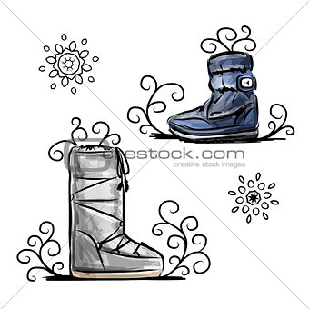 Winter shoes, sketch for your design