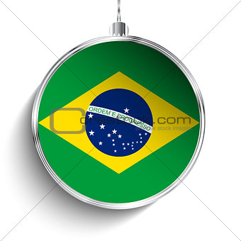 Merry Christmas Silver Ball with Flag Brazil