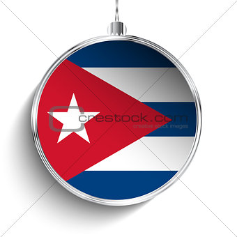 Merry Christmas Silver Ball with Flag Cuba