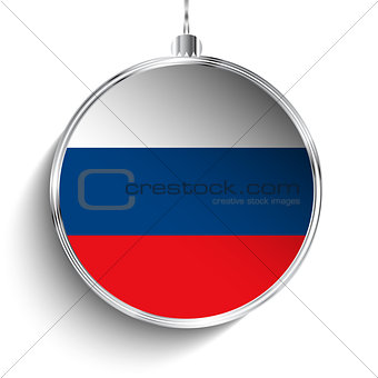 Merry Christmas Silver Ball with Flag Russia
