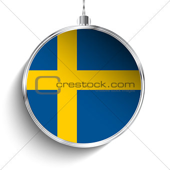 Merry Christmas Silver Ball with Flag Sweden