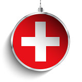 Merry Christmas Silver Ball with Flag Switzerland