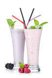 Blackberry and raspberry milk smoothie with mint