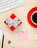 Red gift box on office table