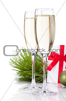 Champagne, gift letter and christmas decor