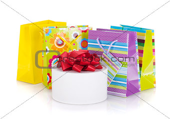 Colored gift bags and box