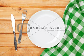 Empty plate, silverware and towel