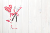 Valentines day heart shaped toy gift and silverware