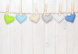 Valentines day toy hearts hanging on rope