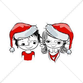 Santa girl and boy, sketch for your design