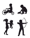 Playing children silhouettes