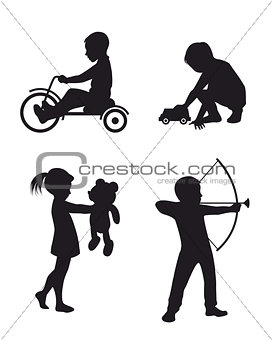 Playing children silhouettes