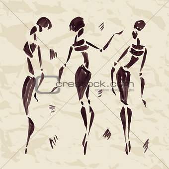 Figures of african dancers. Hand drawn Illustration.