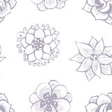 Floral doodling seamless pattern in tattoo style with flowers