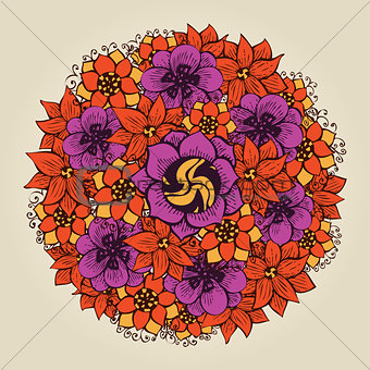 Round floral ornament like bouquet of flowers