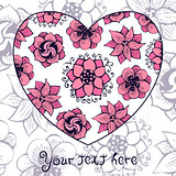 Romantic greeting card with floral heart shape