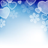 Winter holiday background with snowflakes and heart shapes