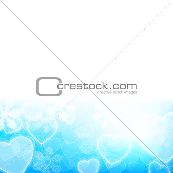 Winter holiday background with snowflakes and heart shapes
