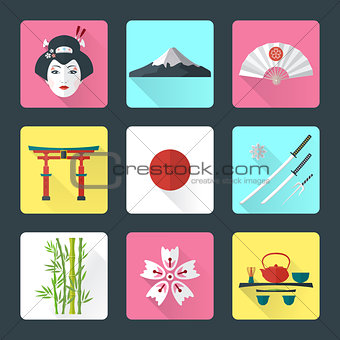flat japan icons set