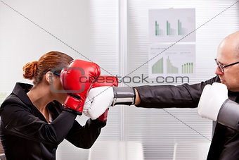 man trying to punch a woman in a box match