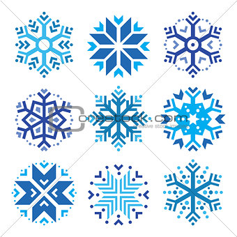 Snowflakes, winter blue icons set