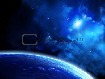 Space scene with planets and nebula