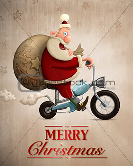 Santa Claus motorcycle delivery Greeting card
