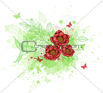Abstract background with red flowers