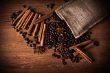 roasted coffee and cinnamon sticks