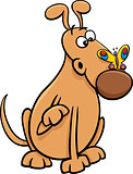 dog with butterfly cartoon illustration