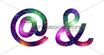 Set of signs, at and ampersand, firework