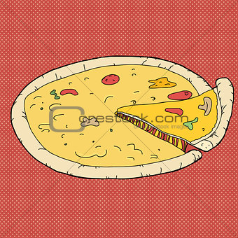 Pizza Over Red Background