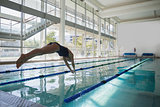 Fit swimmer diving into the pool at leisure center